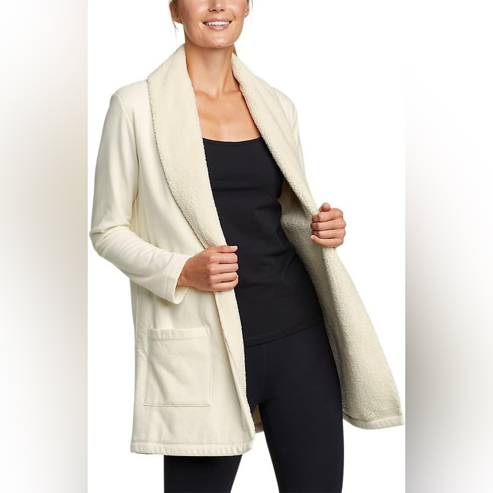 Eddie Bauer Cream Sherpa Lined Jacket Open Cardigan, Women’s Size XL extra large